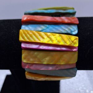 A Rainbow Colored Dyed Shell Bracelet Beachy Boho Costal Chic Tropical Island